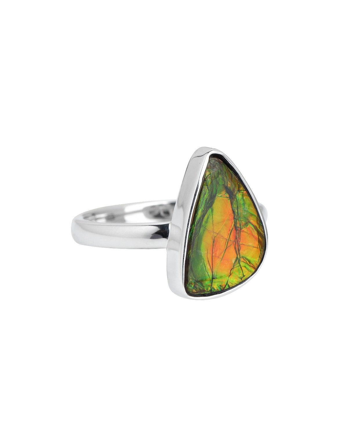 6.15 Ct. Ammolite Solid 925 Sterling Silver Ring - YoTreasure