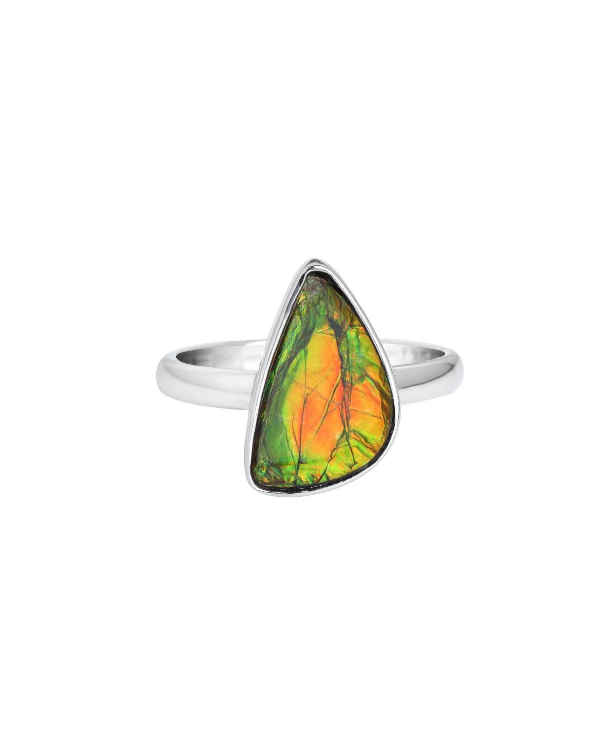 6.15 Ct. Ammolite Solid 925 Sterling Silver Ring - YoTreasure