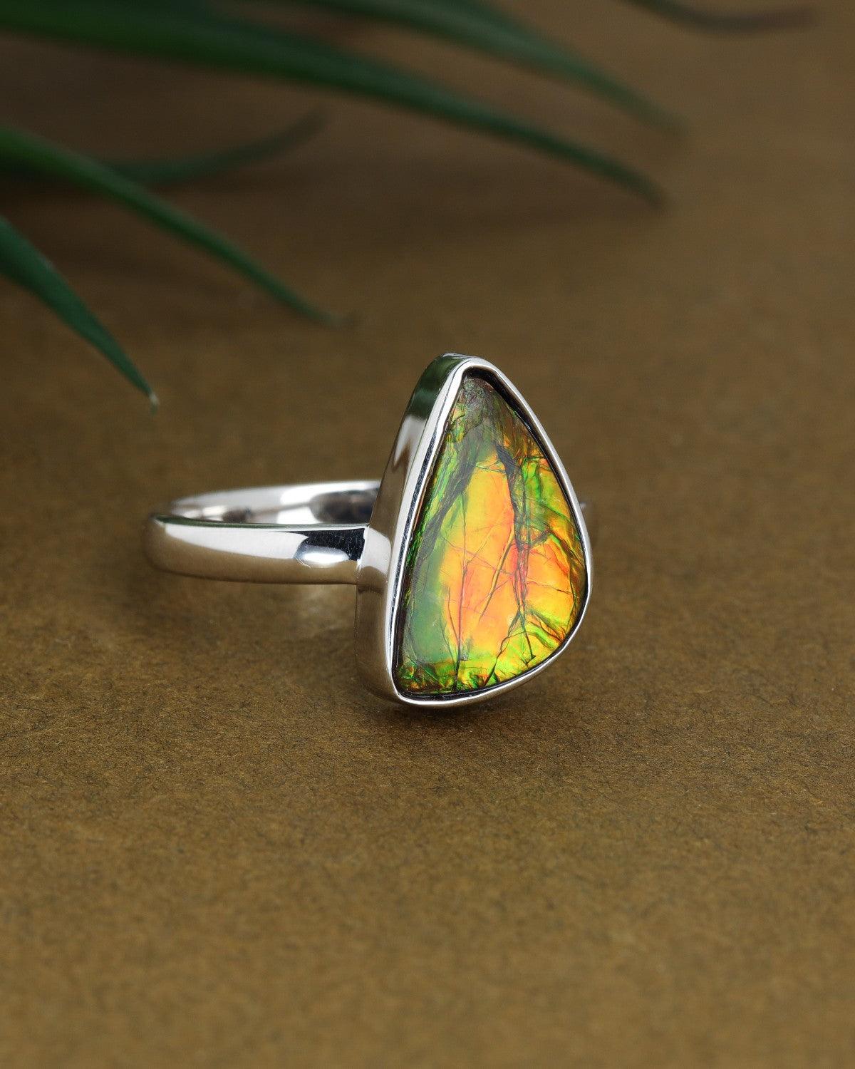 6.15 Ct. Ammolite Solid 925 Sterling Silver Ring - YoTreasure