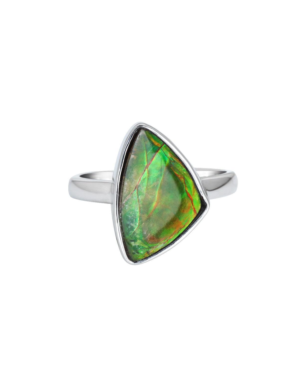 5.65 Ct. Ammolite Solid 925 Sterling Silver Ring - YoTreasure