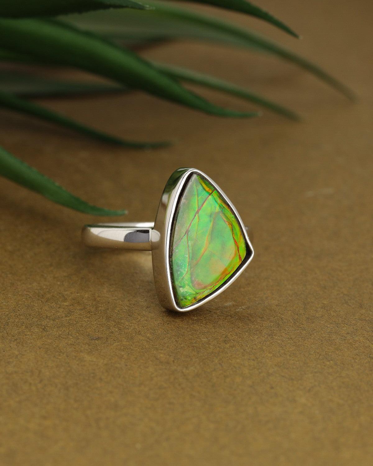 5.65 Ct. Ammolite Solid 925 Sterling Silver Ring - YoTreasure