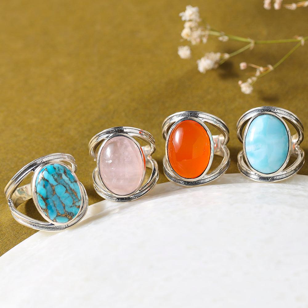 YoTreasure 13x18 MM Larimar 925 Sterling Silver Split Shank Statement Ring - YoTreasure