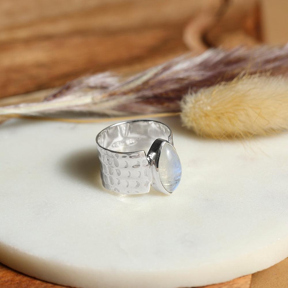 YoTreasure 7x14 MM Moonstone 925 Sterling Silver Wide Band Bold Ring - YoTreasure