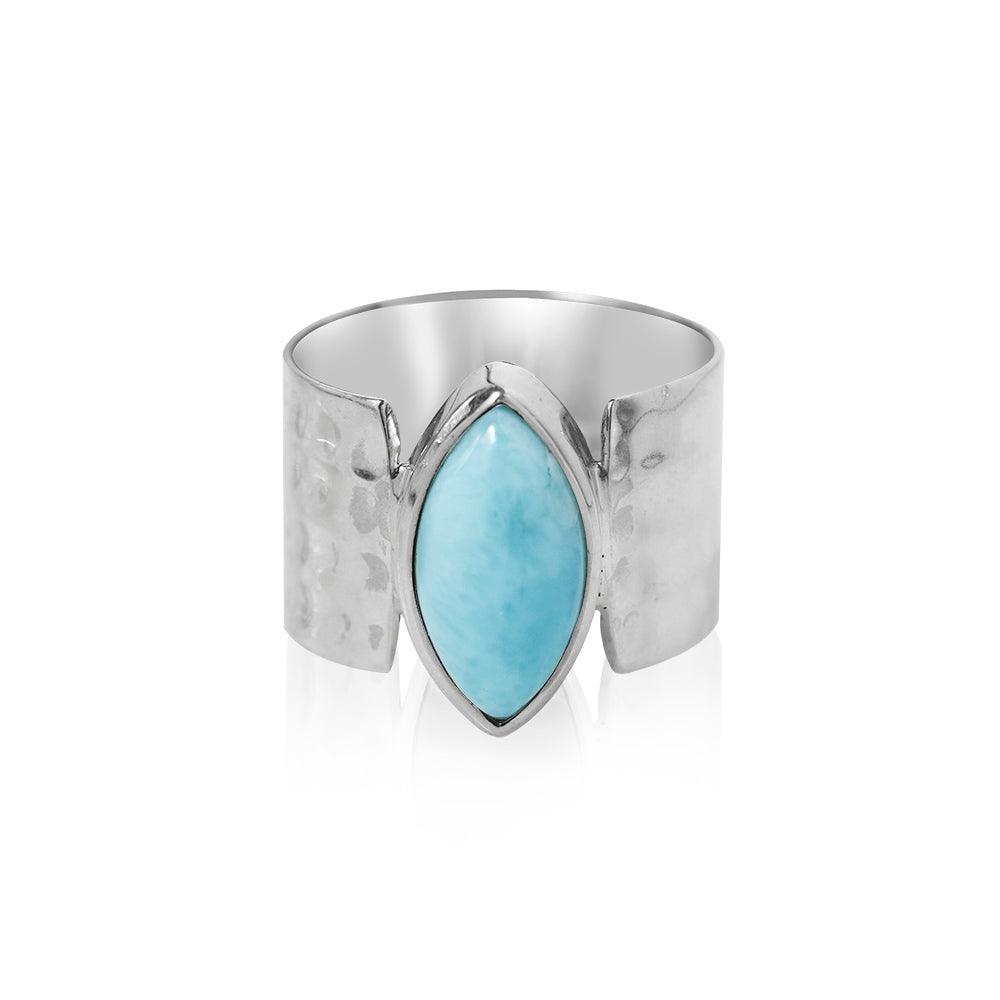 YoTreasure 7x14 MM Larimar 925 Sterling Silver Wide Band Bold Ring - YoTreasure