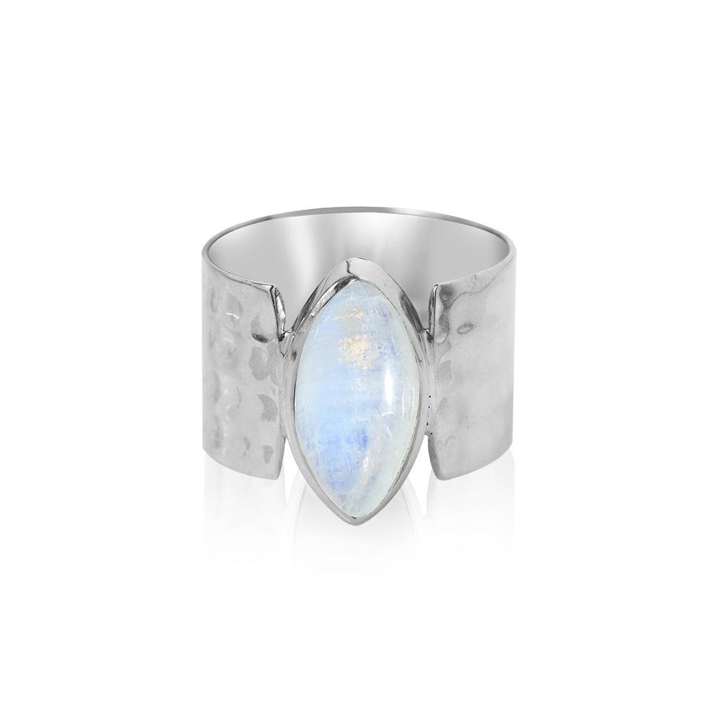 YoTreasure 7x14 MM Moonstone 925 Sterling Silver Wide Band Bold Ring - YoTreasure