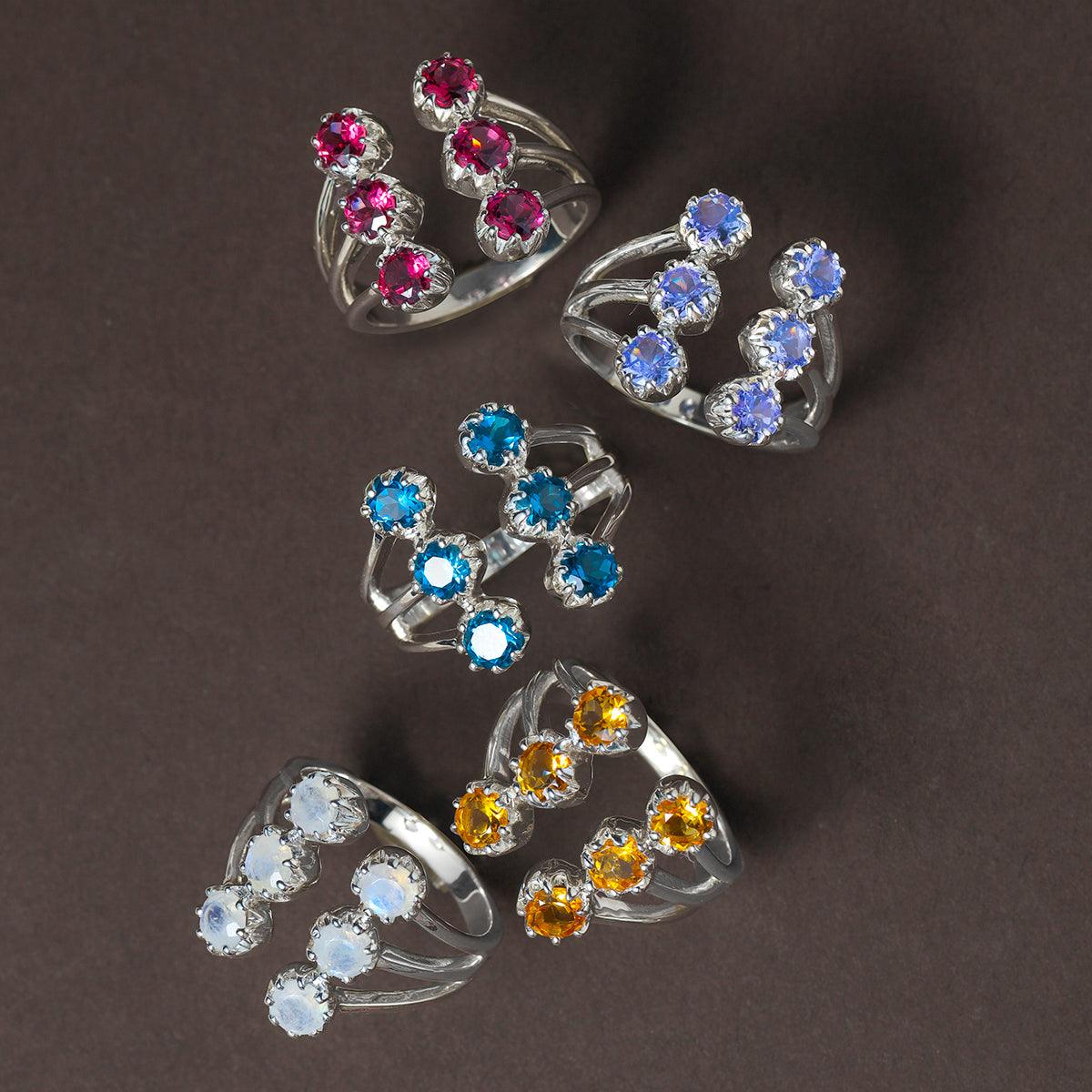 1.50 Ct. Tanzanite Solid 925 Sterling Silver Multi Row Cocktail Ring - YoTreasure