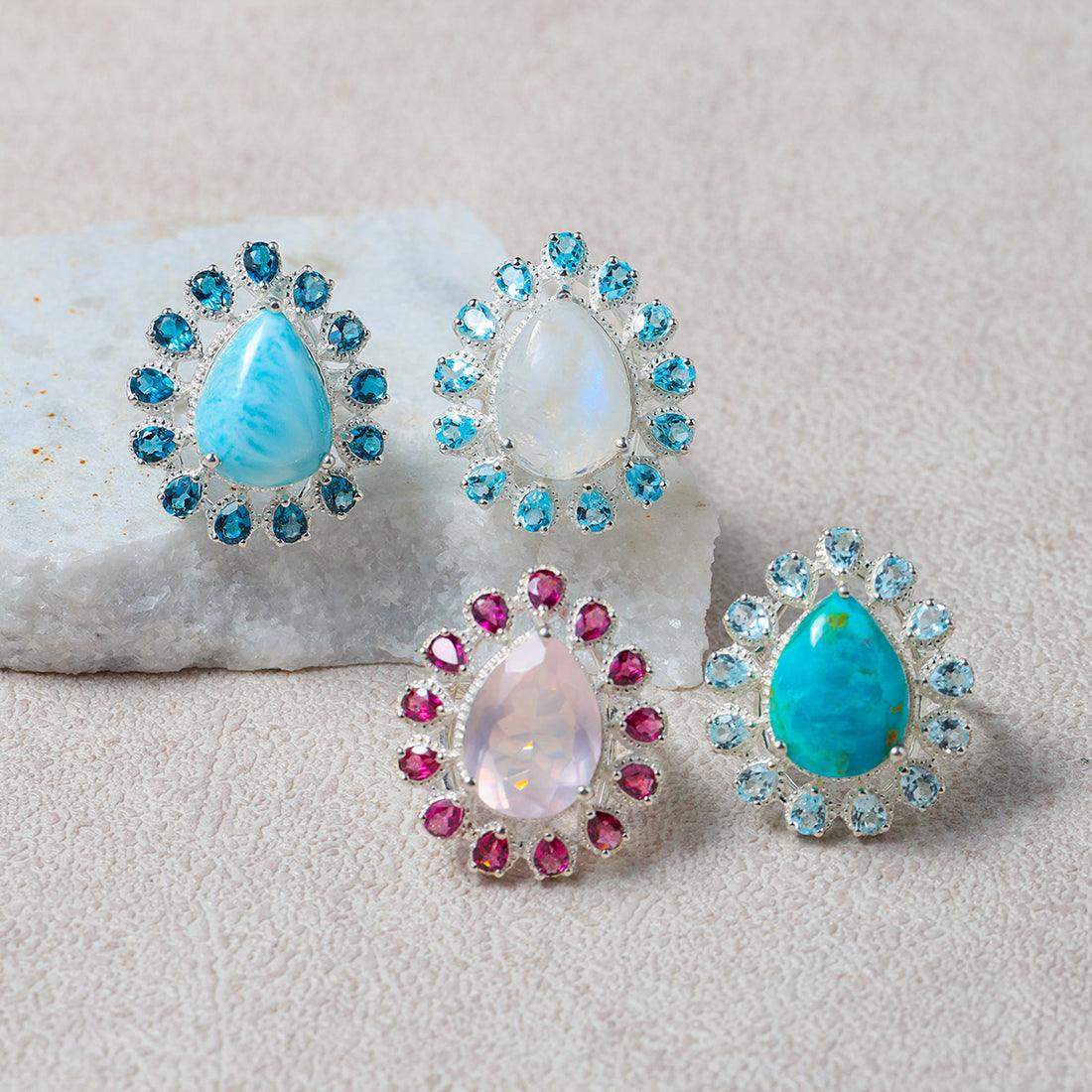 Larimar & London Blue Topaz Solid 925 Sterling Silver Cocktail Ring - YoTreasure