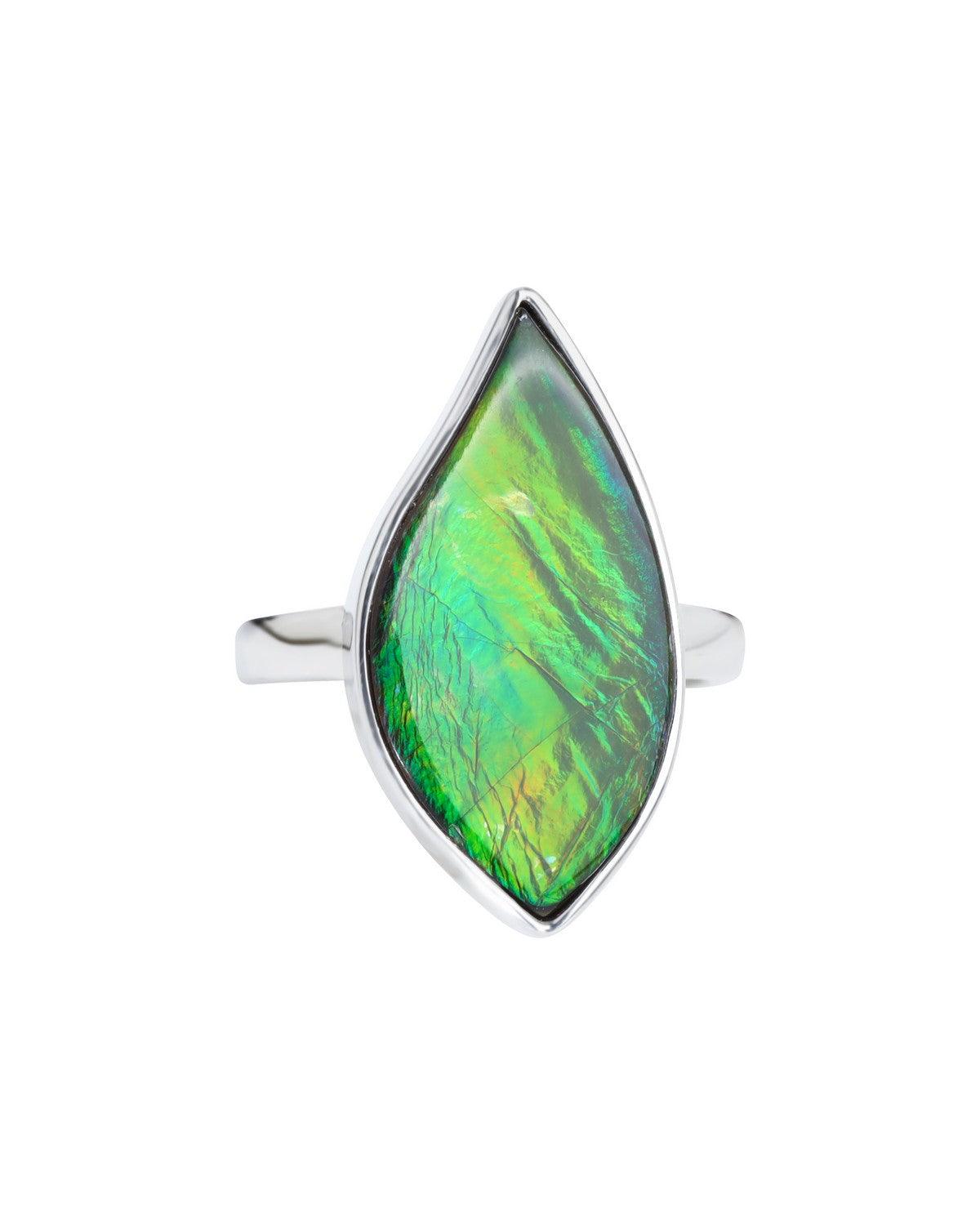 9.05 Ct. Ammolite Solid 925 Sterling Silver Ring Jewelry - YoTreasure