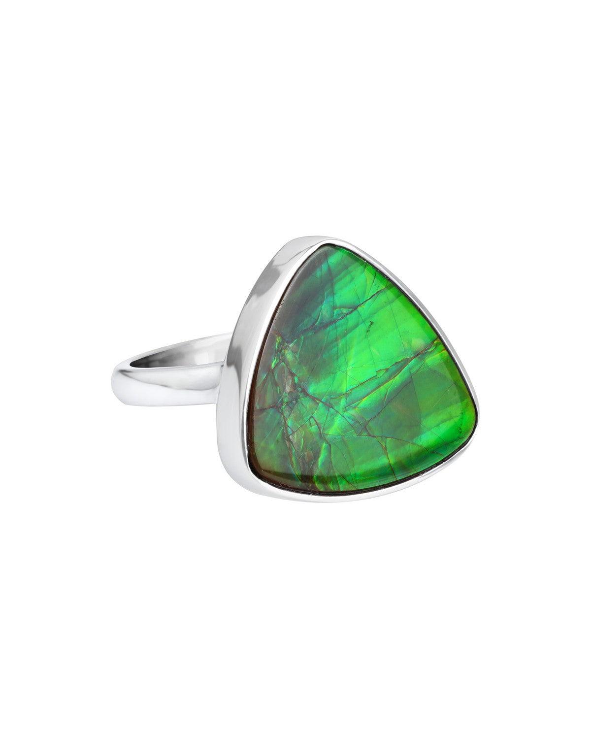 11.90 Ct. Ammolite Ring Solid 925 Sterling Silver Gemstone Jewelry - YoTreasure