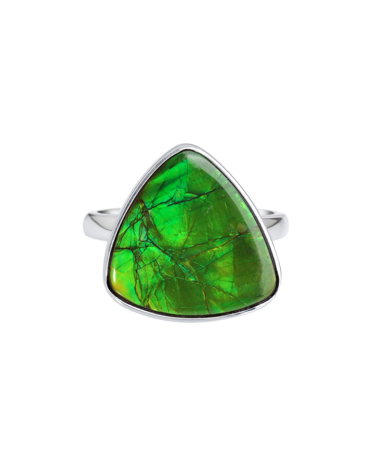 11.90 Ct. Ammolite Ring Solid 925 Sterling Silver Gemstone Jewelry - YoTreasure