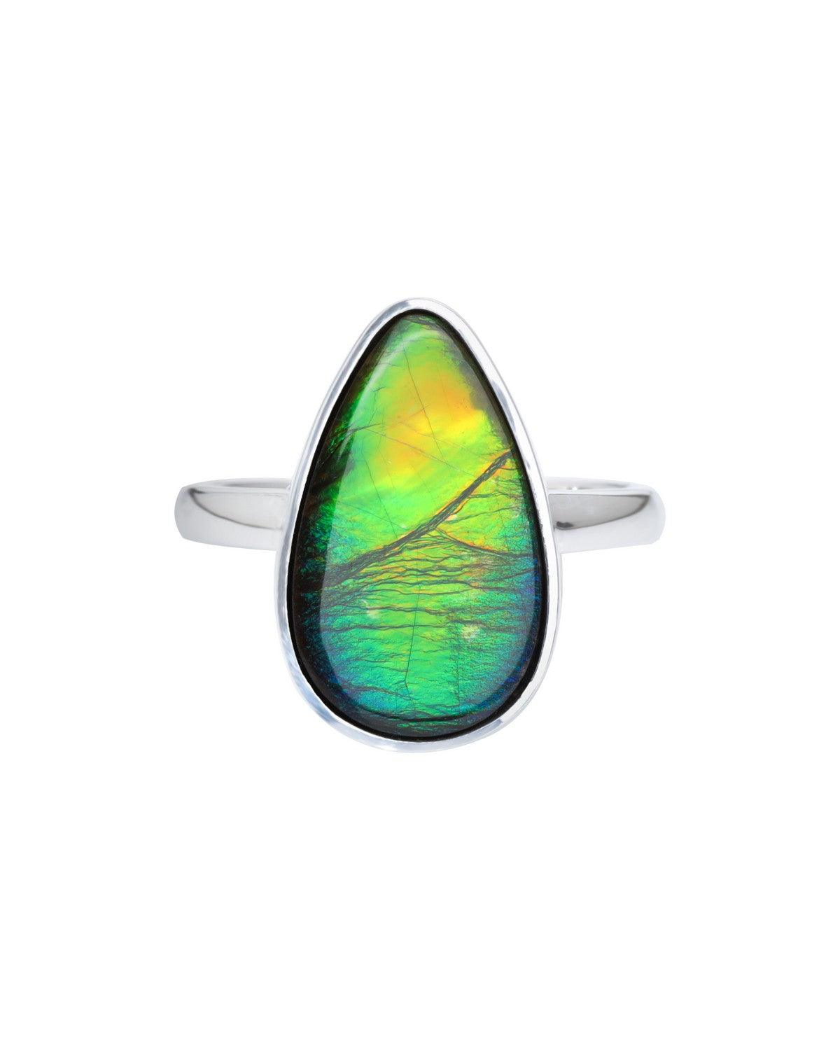 9 Ct. Ammolite Ring Solid 925 Sterling Silver Bold Jewelry - YoTreasure