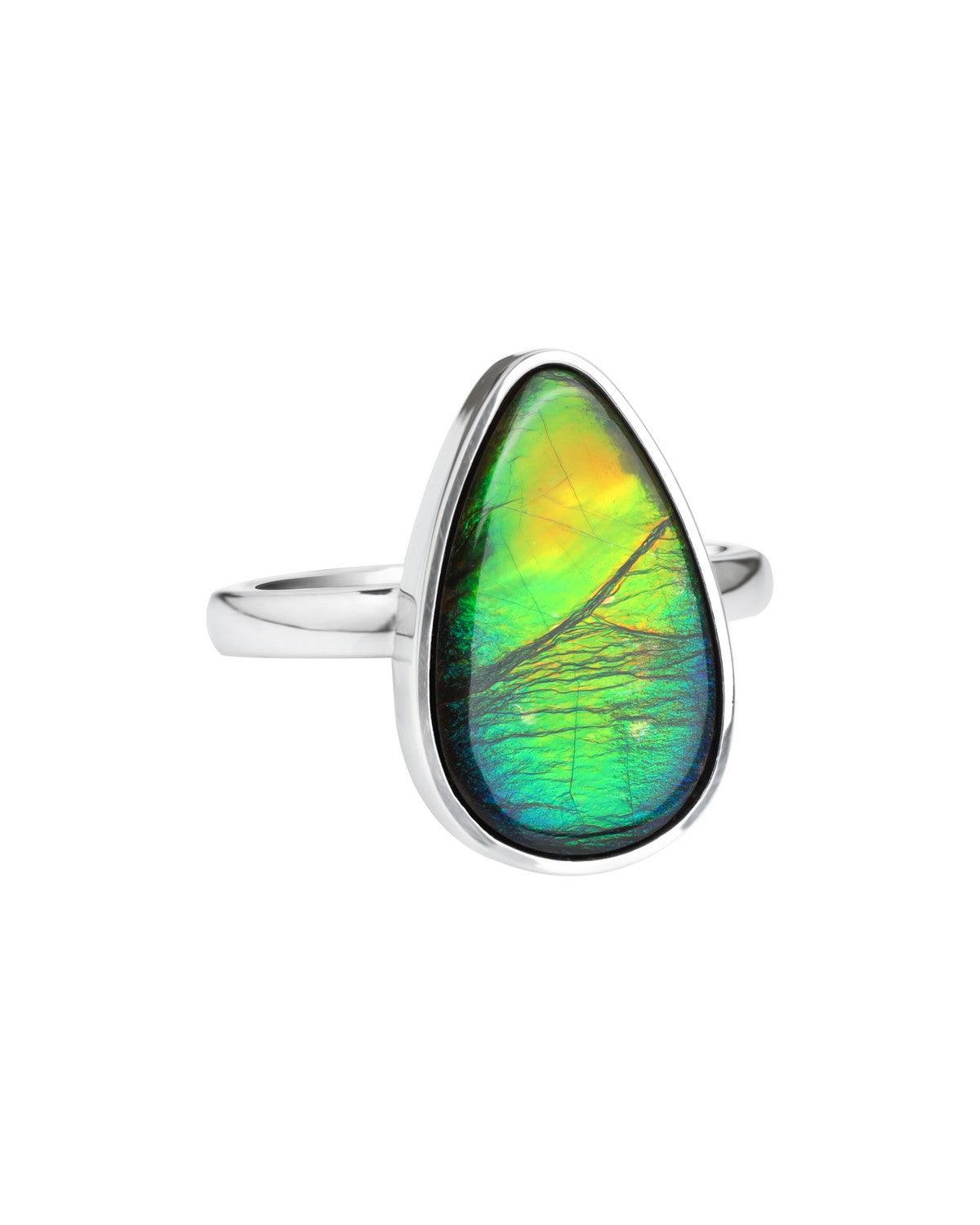9 Ct. Ammolite Ring Solid 925 Sterling Silver Bold Jewelry - YoTreasure