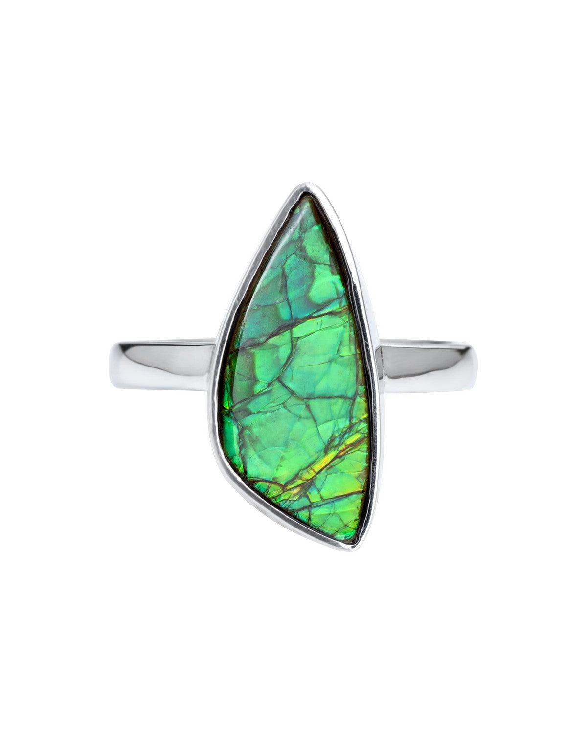 4.55 Ct. Ammolite Ring Solid 925 Sterling Silver Gemstone Jewelry - YoTreasure