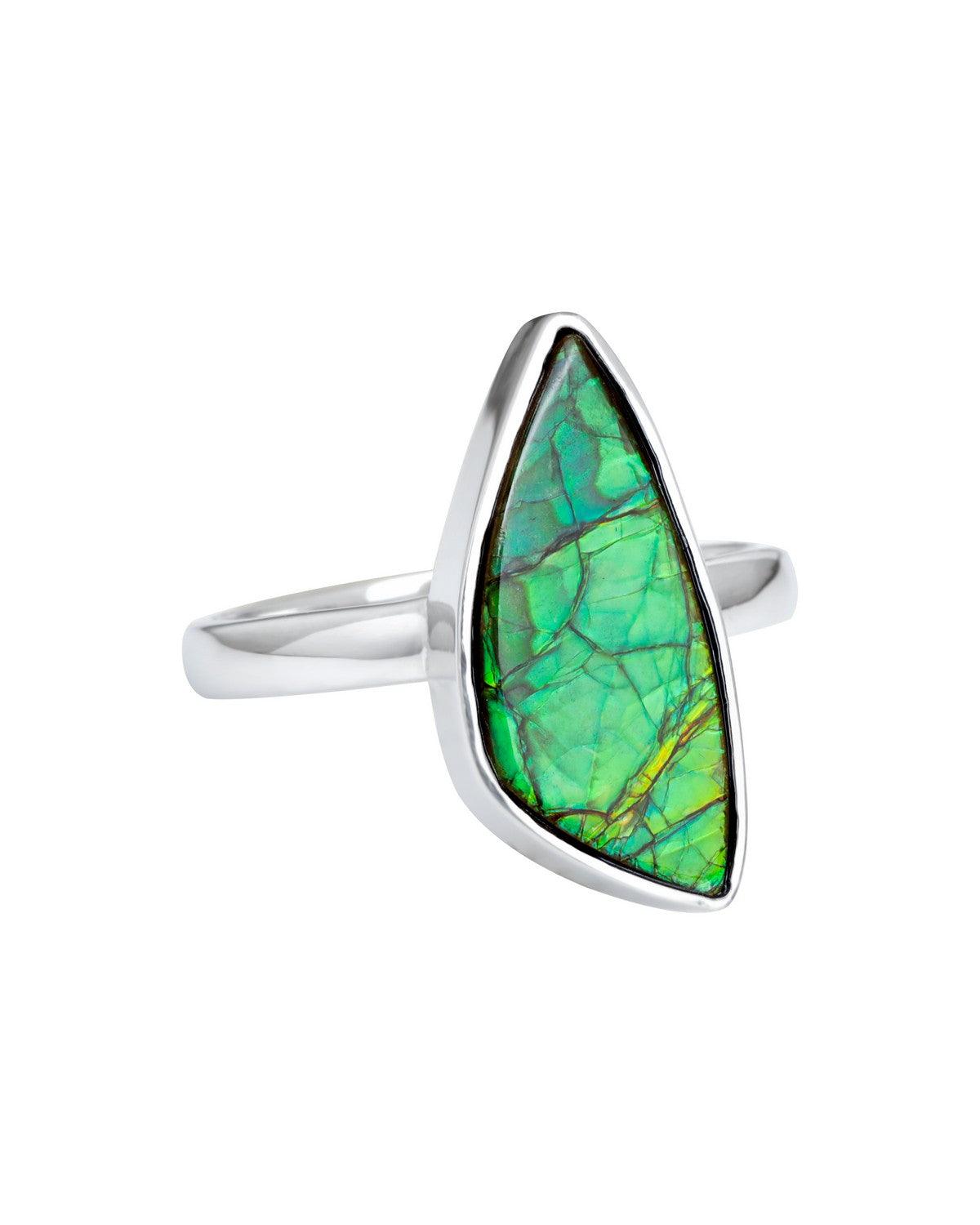4.55 Ct. Ammolite Ring Solid 925 Sterling Silver Gemstone Jewelry - YoTreasure