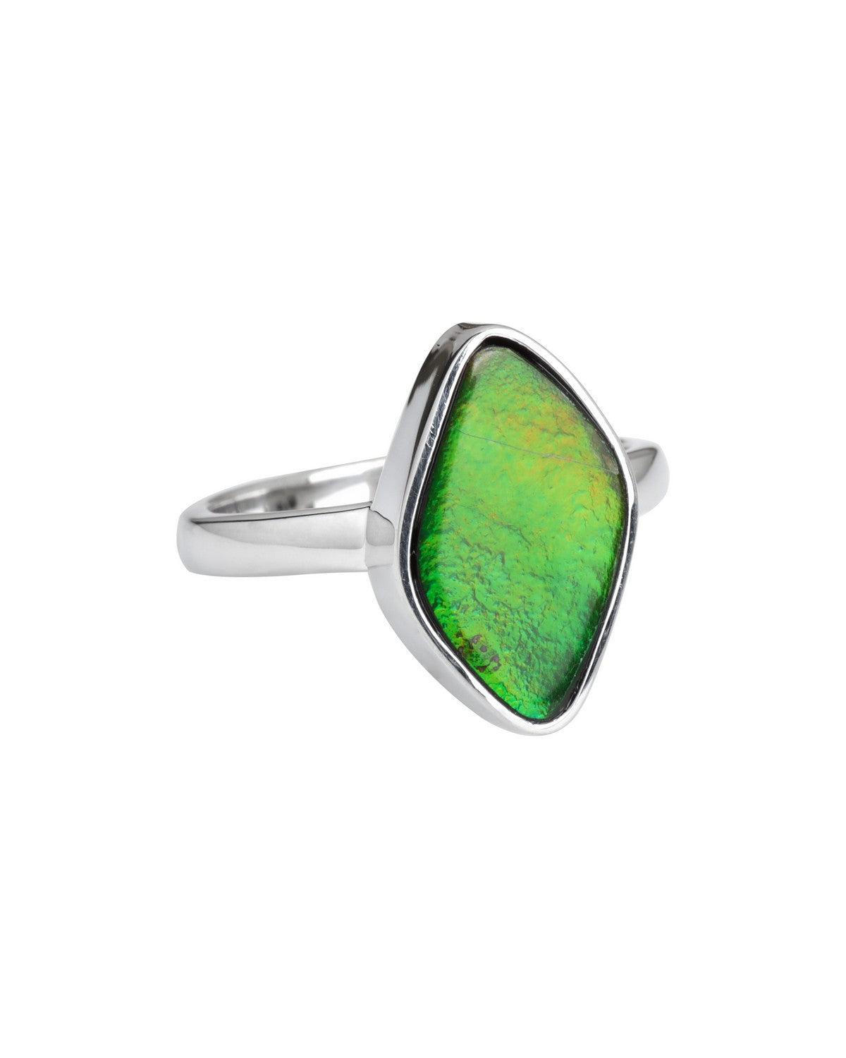 5.90 Ct. Ammolite Ring Solid 925 Sterling Silver Gemstone Jewelry - YoTreasure