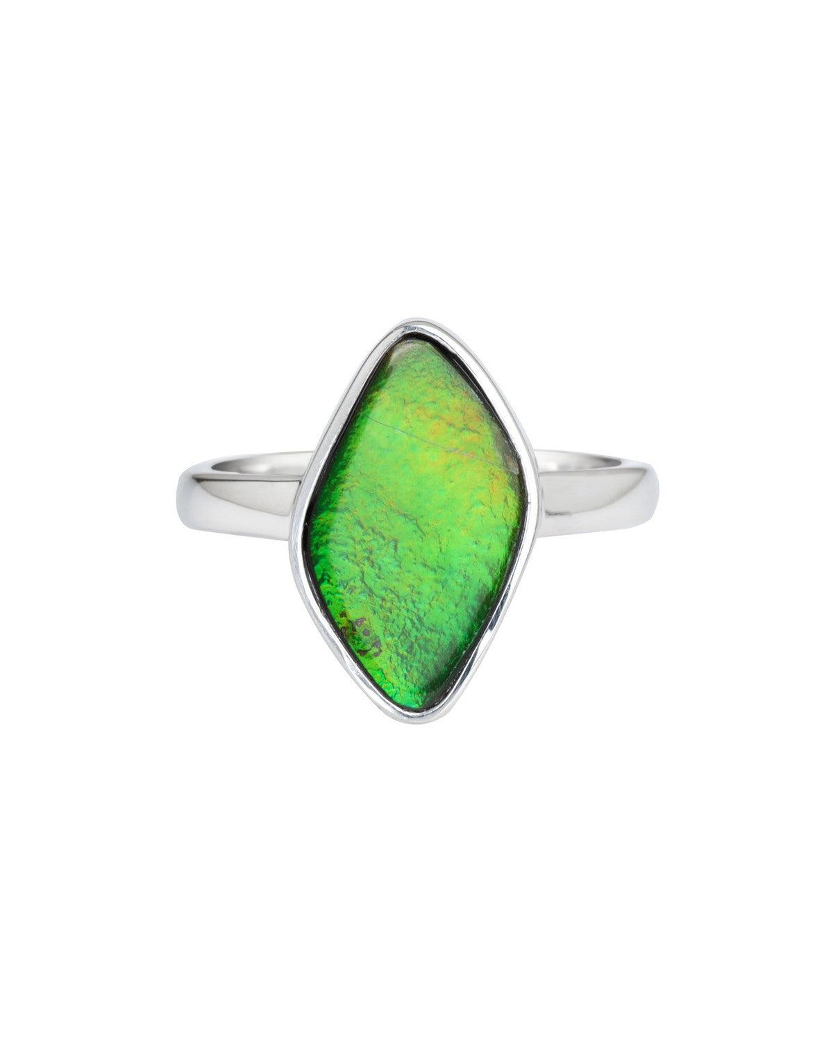 5.90 Ct. Ammolite Ring Solid 925 Sterling Silver Gemstone Jewelry - YoTreasure