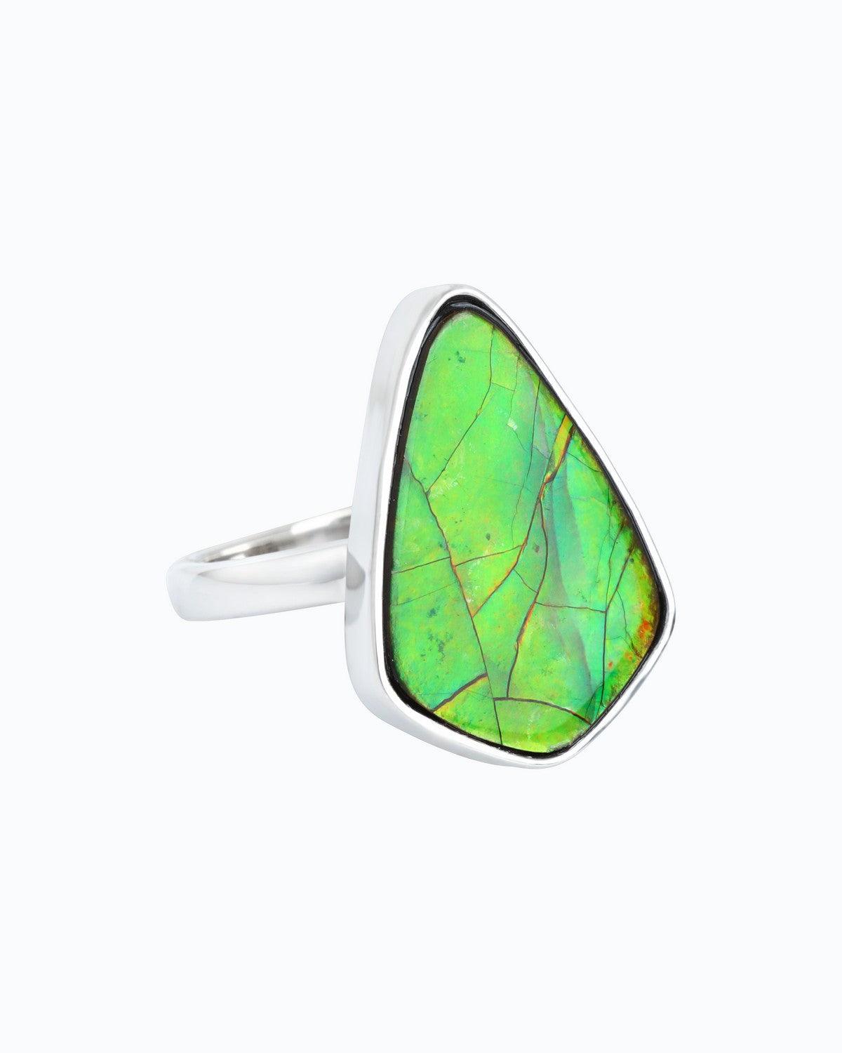 14.15 Ct. Ammolite Ring Solid 925 Sterling Silver Gemstone Jewelry - YoTreasure
