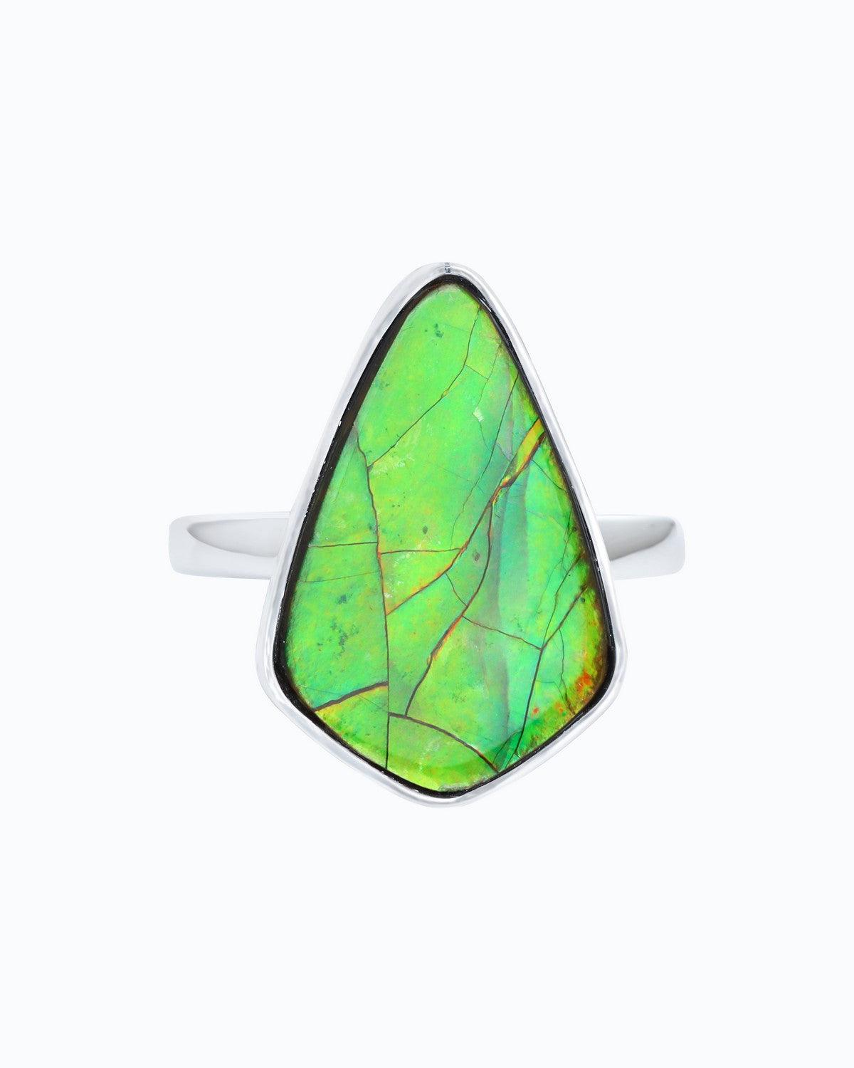 14.15 Ct. Ammolite Ring Solid 925 Sterling Silver Gemstone Jewelry - YoTreasure