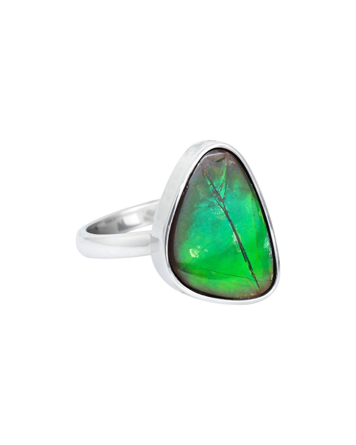 7.55 Ct. Ammolite Solid 925 Sterling Silver Ring Jewelry - YoTreasure