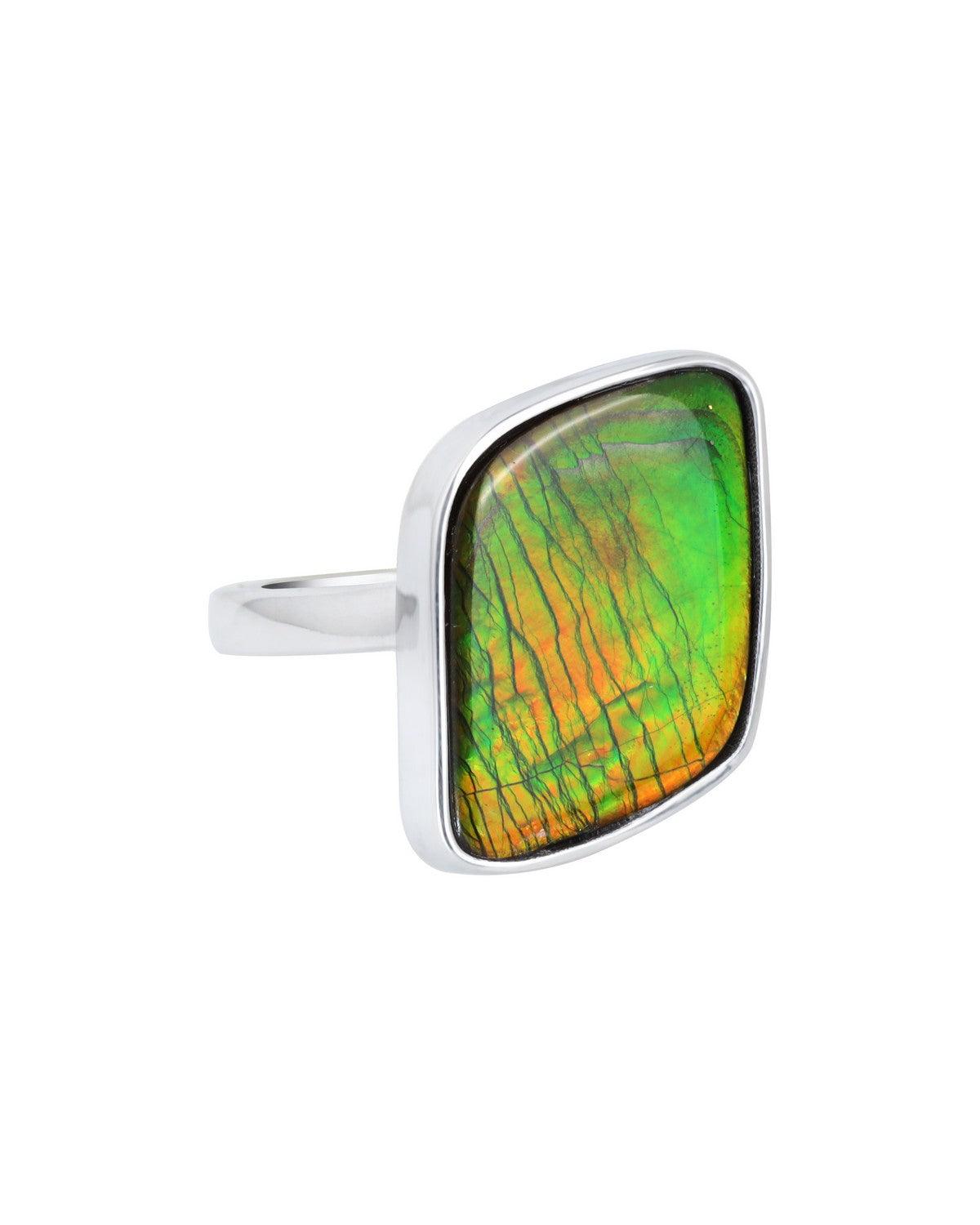 11.25 Ct. Ammolite Ring Solid 925 Sterling Silver Jewelry - YoTreasure