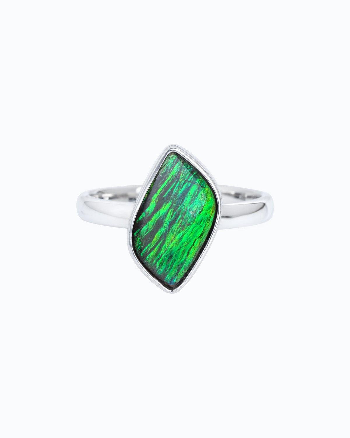 4.15 Ct. Ammolite Ring Solid 925 Sterling Silver Jewelry - YoTreasure