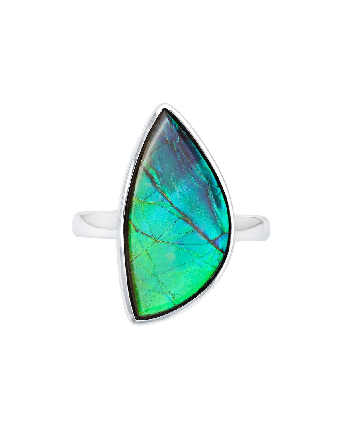 7.55 Ct. Ammolite Ring Solid 925 Sterling Silver Gemstone Jewelry - YoTreasure