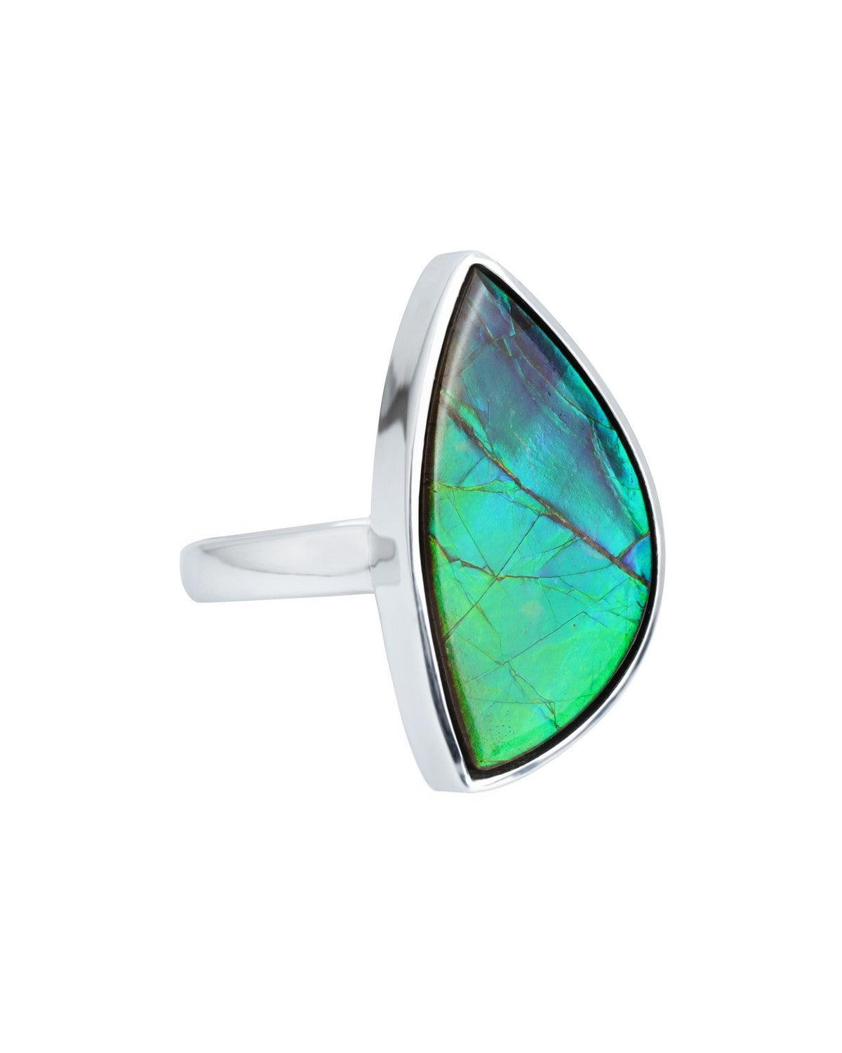 7.55 Ct. Ammolite Ring Solid 925 Sterling Silver Gemstone Jewelry - YoTreasure