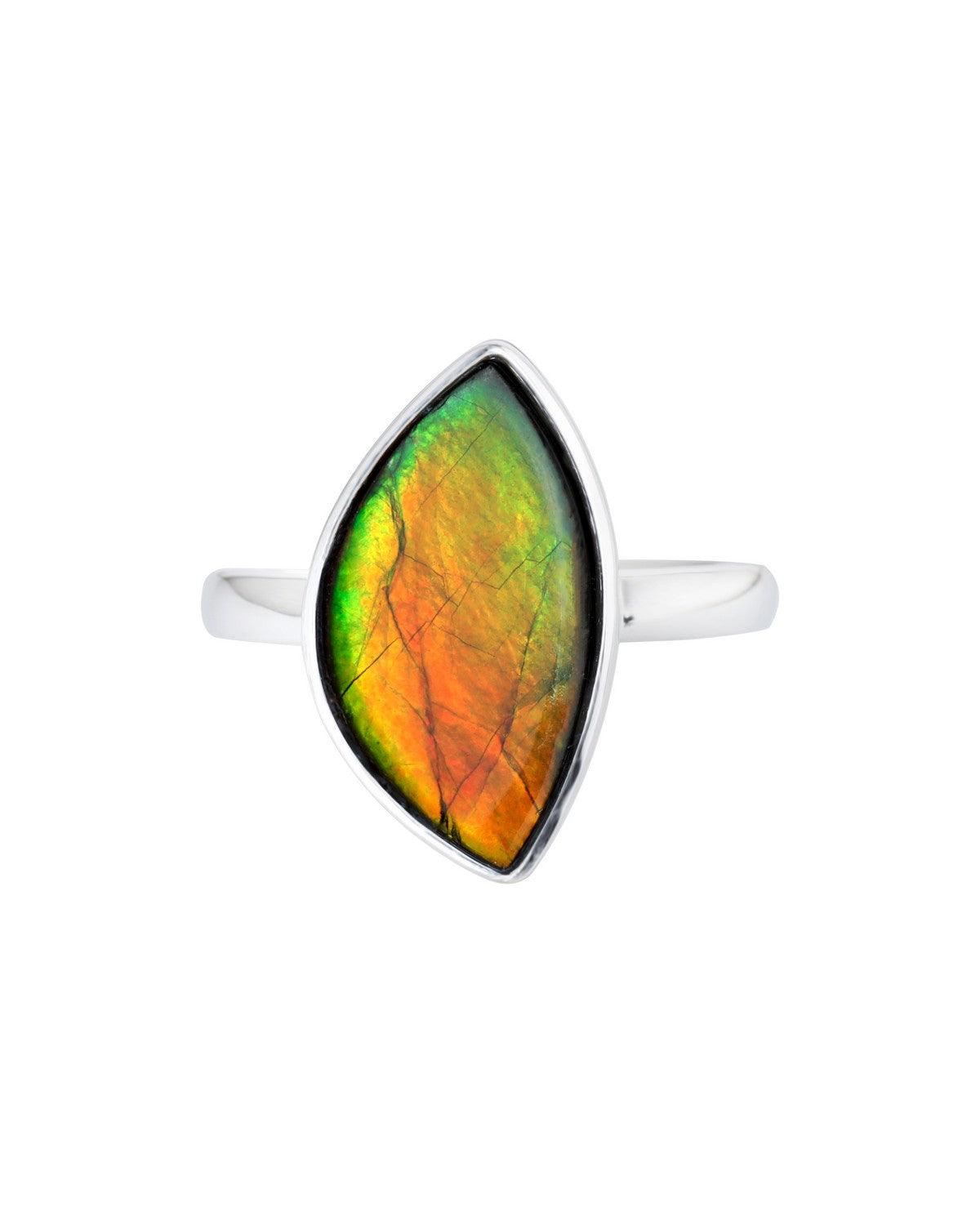 8.55 Ct. Ammolite Ring Solid 925 Sterling Silver Gemstone Jewelry - YoTreasure