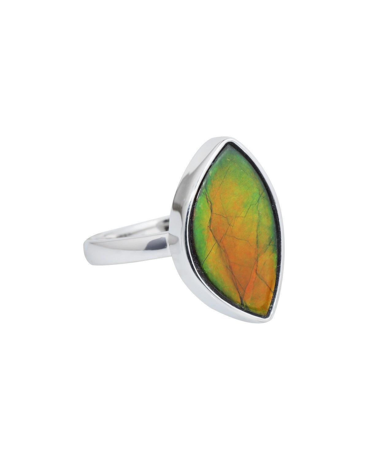 8.55 Ct. Ammolite Ring Solid 925 Sterling Silver Gemstone Jewelry - YoTreasure
