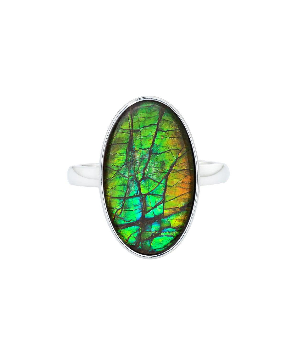 9.45 Ct. Ammolite Statement Ring Solid 925 Sterling Silver Gemstone Jewelry - YoTreasure
