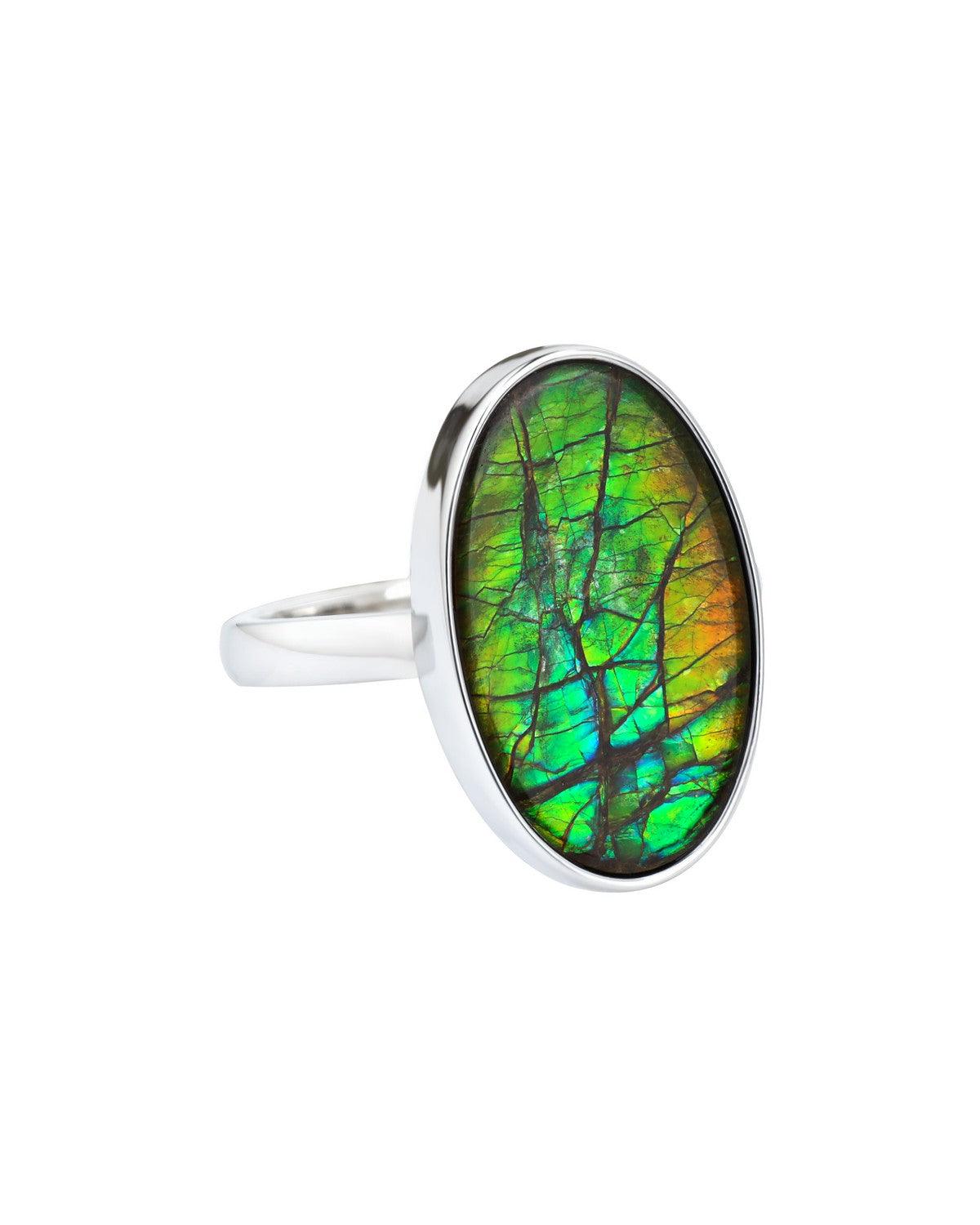 9.45 Ct. Ammolite Statement Ring Solid 925 Sterling Silver Gemstone Jewelry - YoTreasure