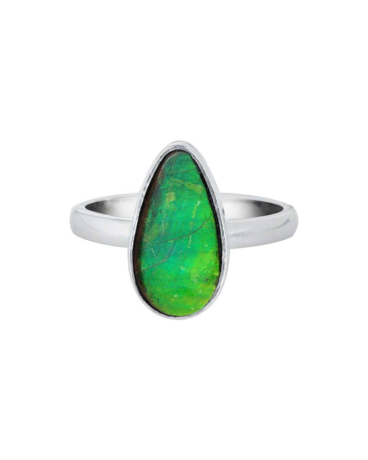 5.45 Ct. Ammolite Ring Solid 925 Sterling Silver Gemstone Jewelry - YoTreasure