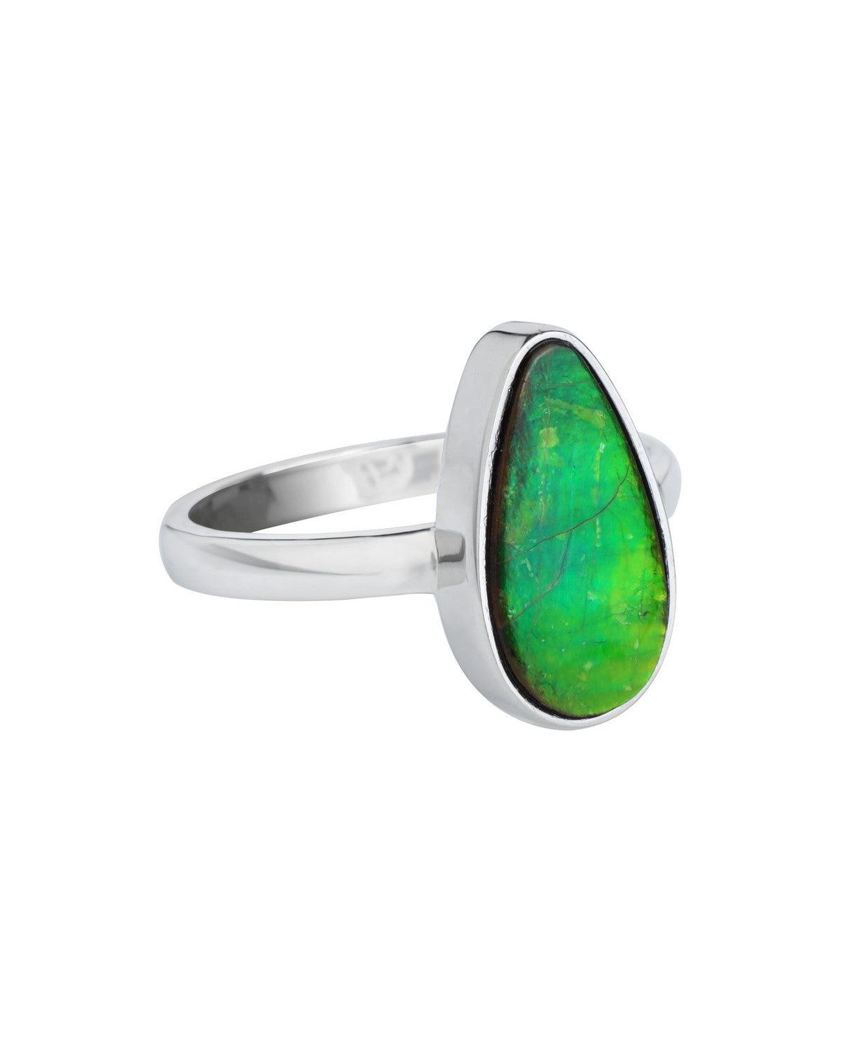5.45 Ct. Ammolite Ring Solid 925 Sterling Silver Gemstone Jewelry - YoTreasure