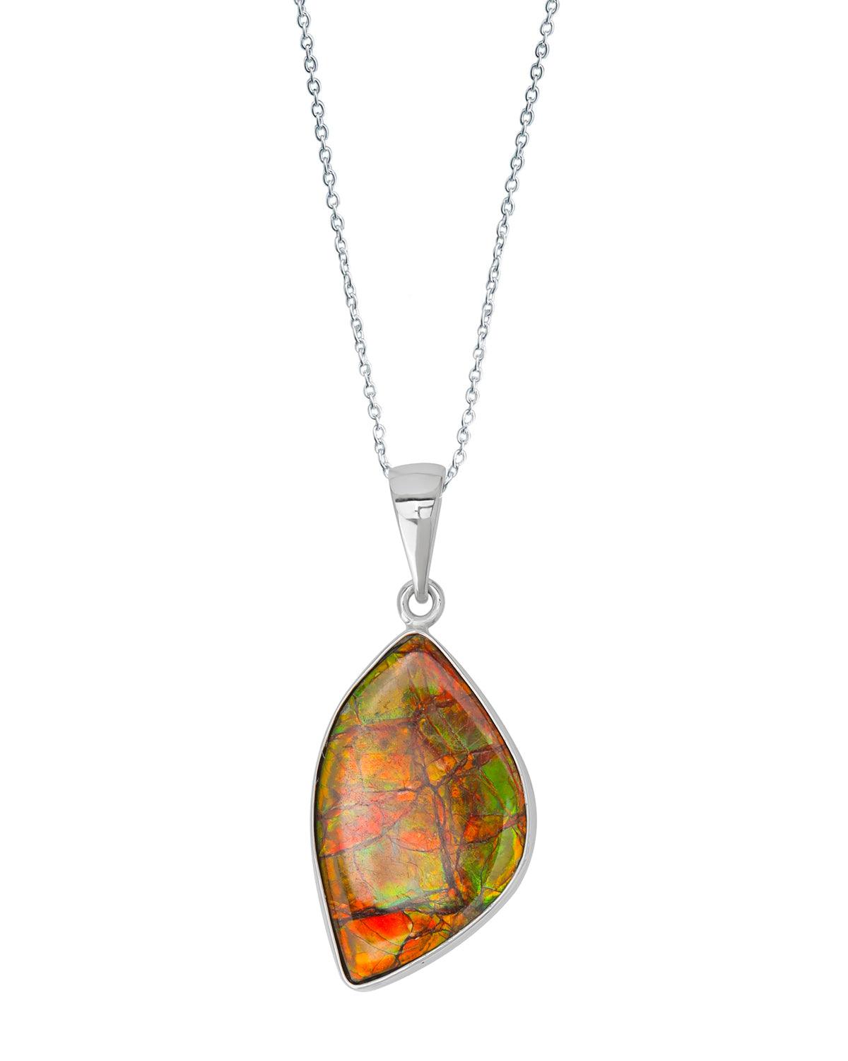 10.90 Ct. Ammolite 925 Sterling Silver Necklace Pendant Jewelry - YoTreasure