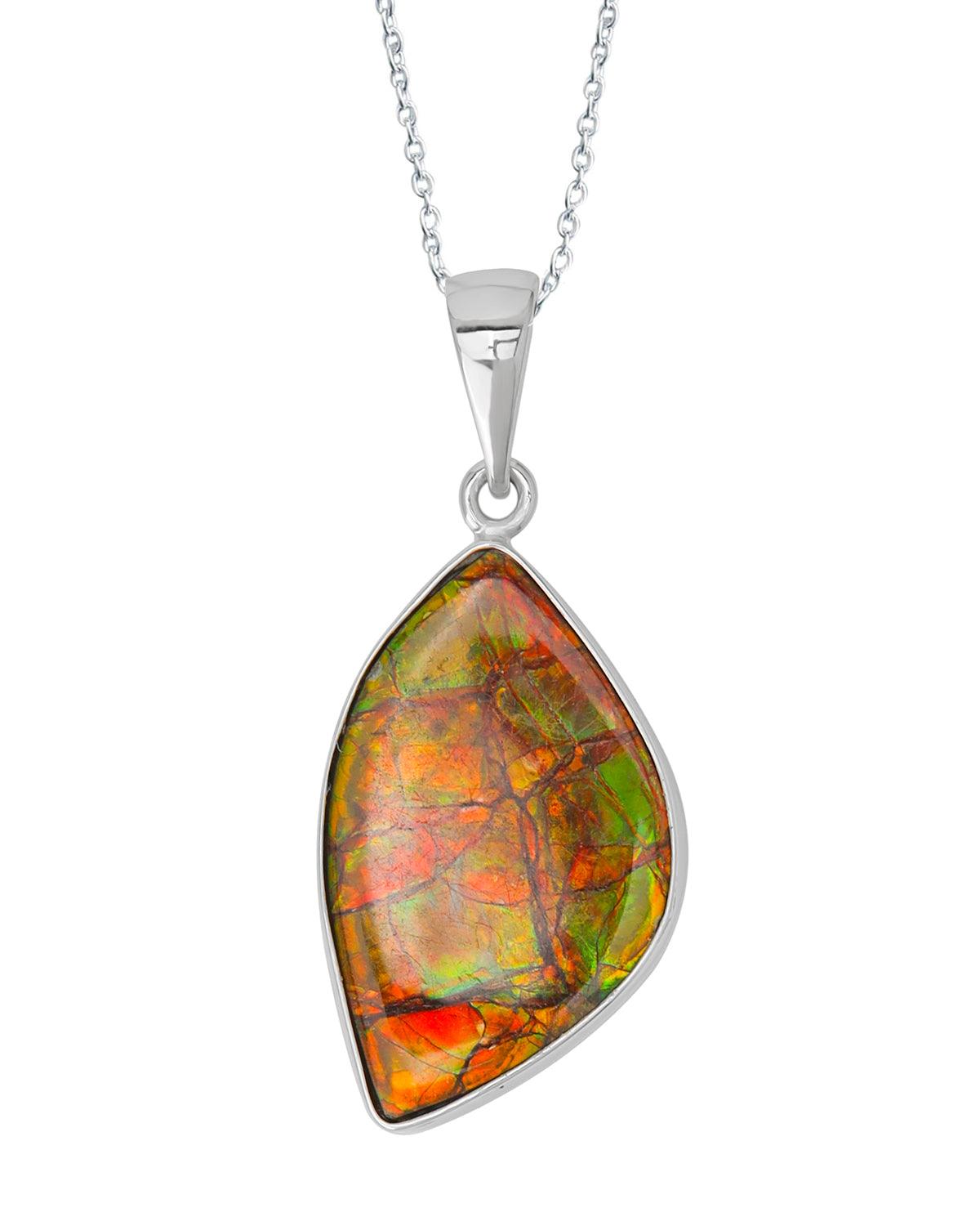 10.90 Ct. Ammolite 925 Sterling Silver Necklace Pendant Jewelry - YoTreasure