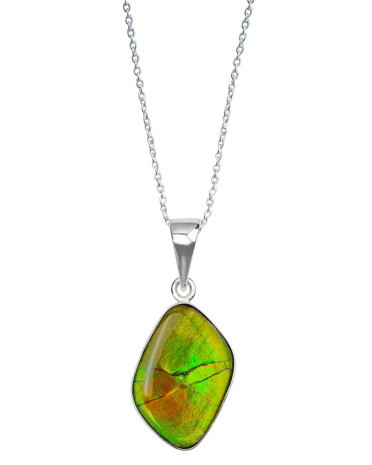 9 Ct. Ammolite 925 Sterling Silver Necklace Pendant Jewelry - YoTreasure