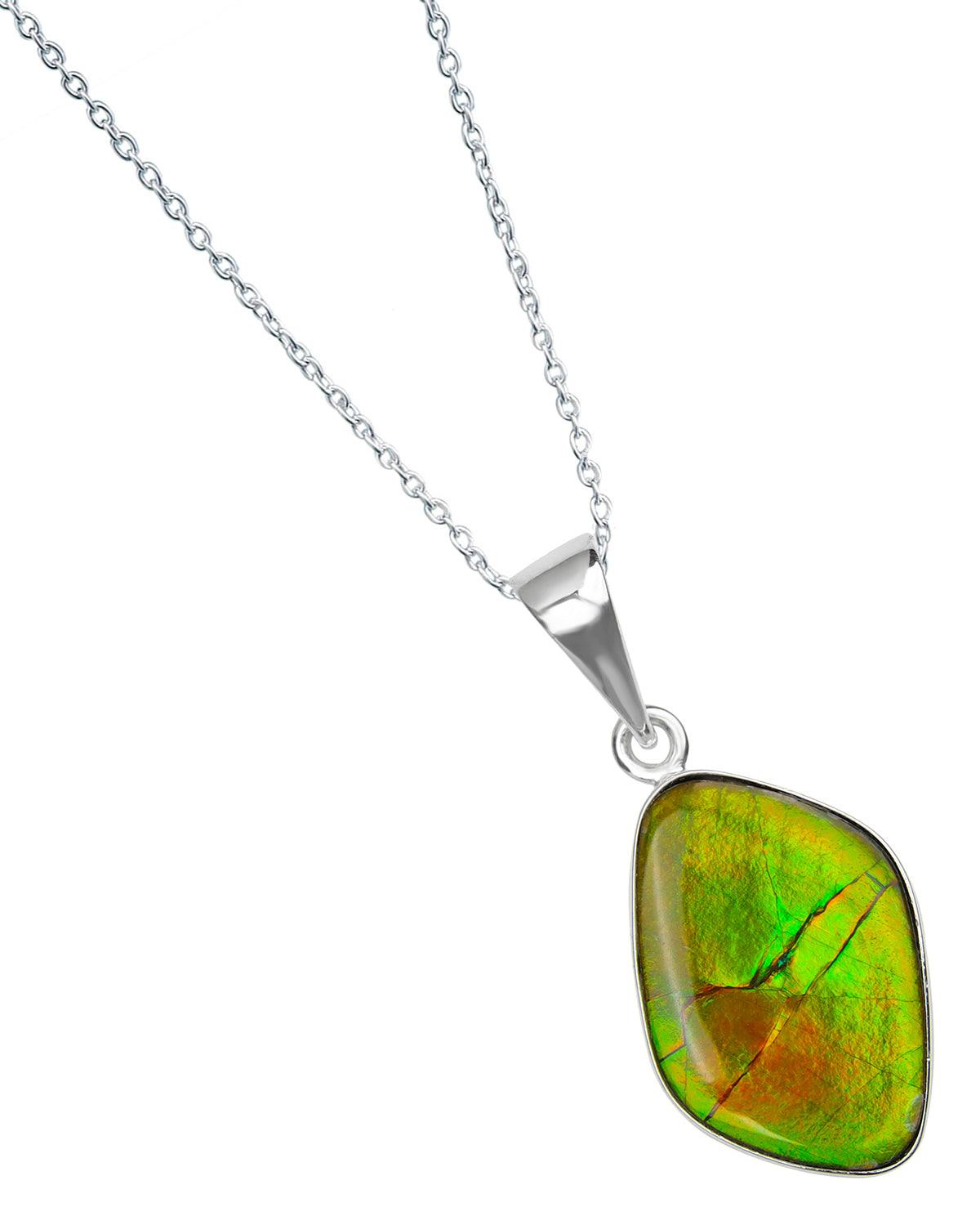 9 Ct. Ammolite 925 Sterling Silver Necklace Pendant Jewelry - YoTreasure