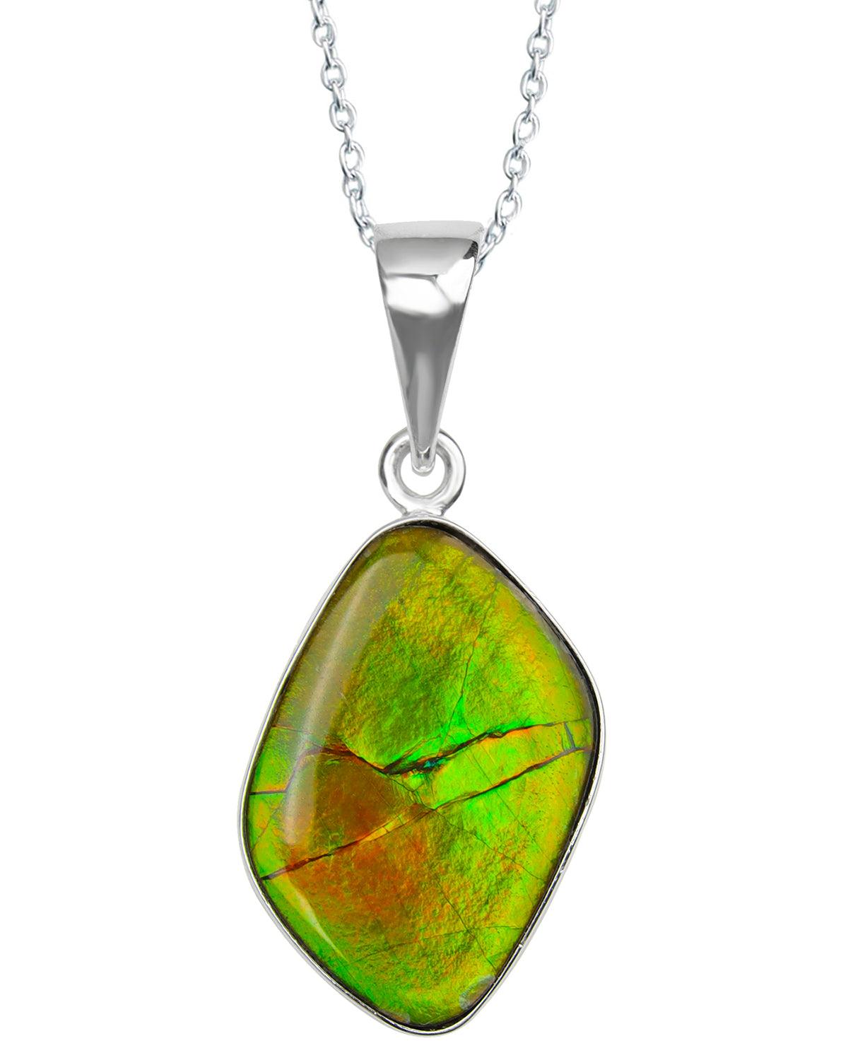 9 Ct. Ammolite 925 Sterling Silver Necklace Pendant Jewelry - YoTreasure