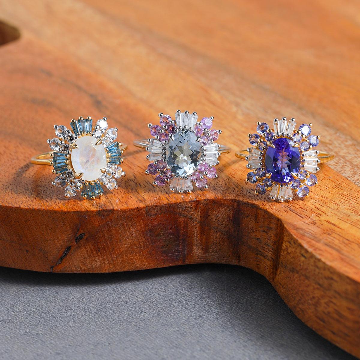 2.74 Ct. Aquamarine White Zircon Pink Sapphire 14K White Gold Engagement Ring - YoTreasure