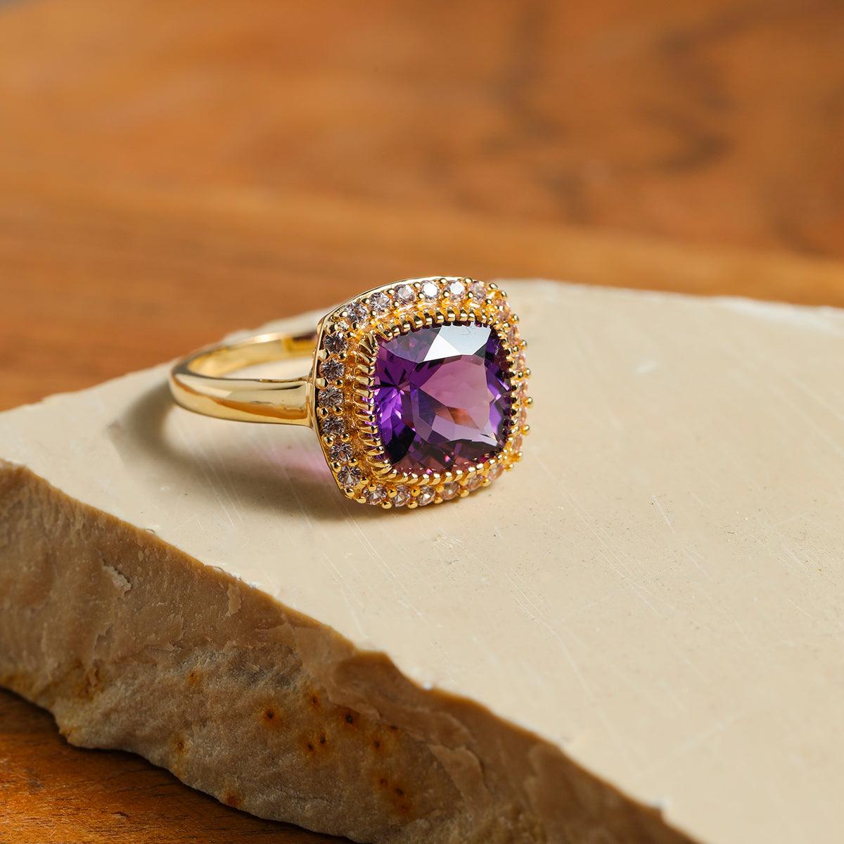 3.50 Ct. Purple Amethyst Pink Sapphire Ring 14K Yellow Gold Gemstone Jewelry - YoTreasure
