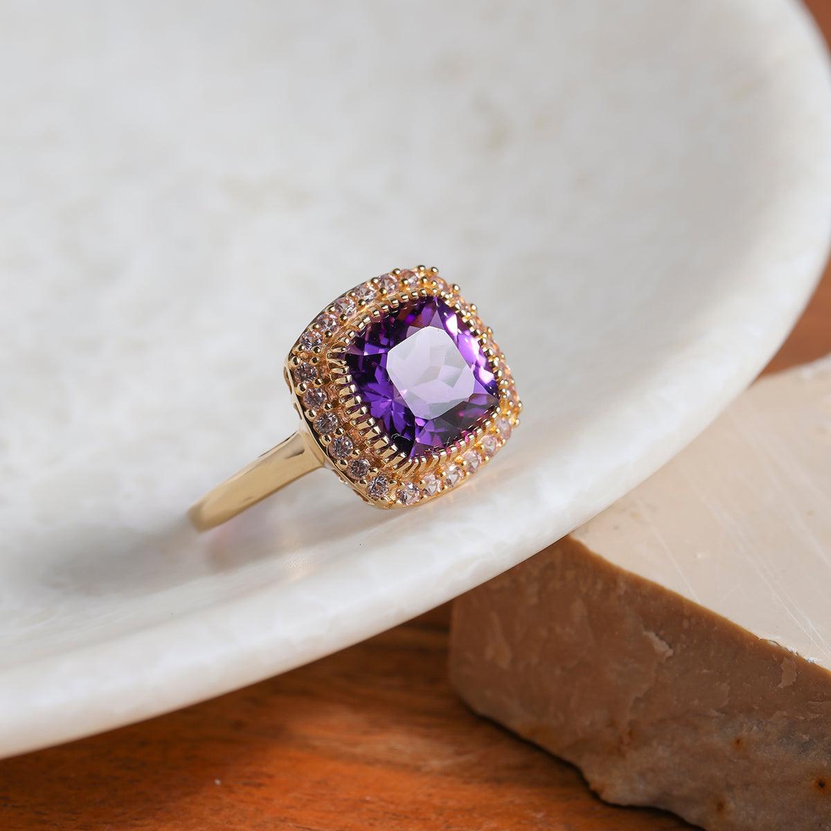 3.50 Ct. Purple Amethyst Pink Sapphire Ring 14K Yellow Gold Gemstone Jewelry - YoTreasure
