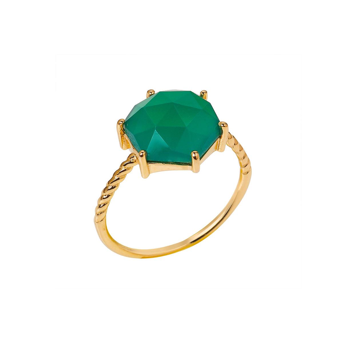 Green Onyx Solitaire Ring Gold Over 925 Sterling Silver jewelry - YoTreasure