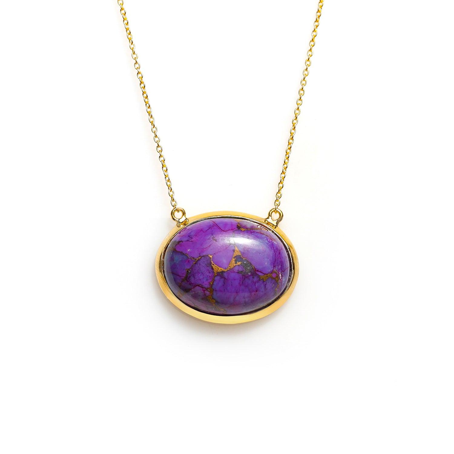 Purple Copper Turquoise 14Kt Gold Over 925 Silver Chain Pendant Neckla