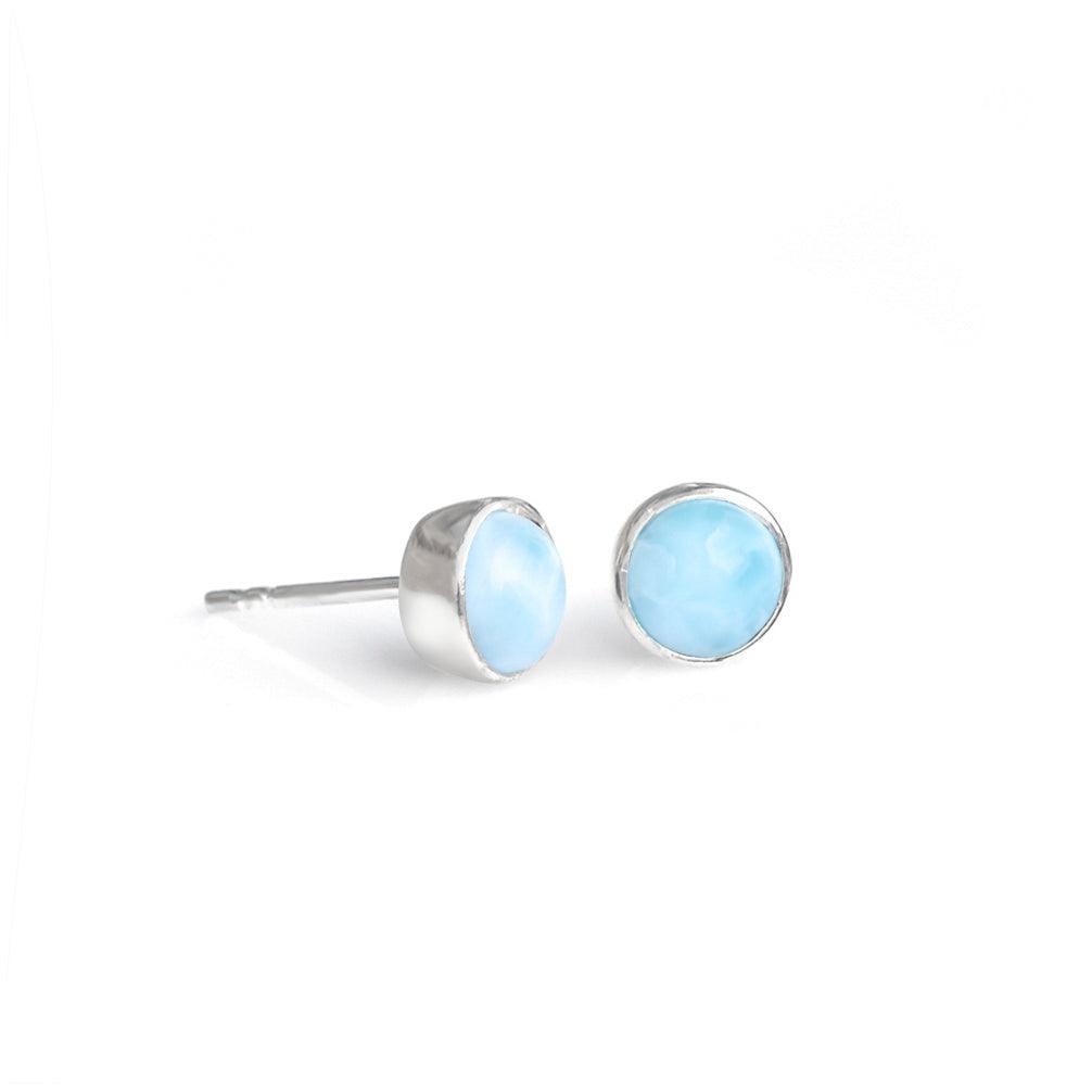 Natural  Larimar Stud 925 Solid Sterling Silver Earrings - YoTreasure