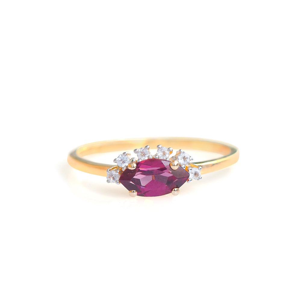Rhodolite Garnet & White Topaz 10kt Yellow Gold Minimalist Ring (0.75 ct. t.w.) - YoTreasure