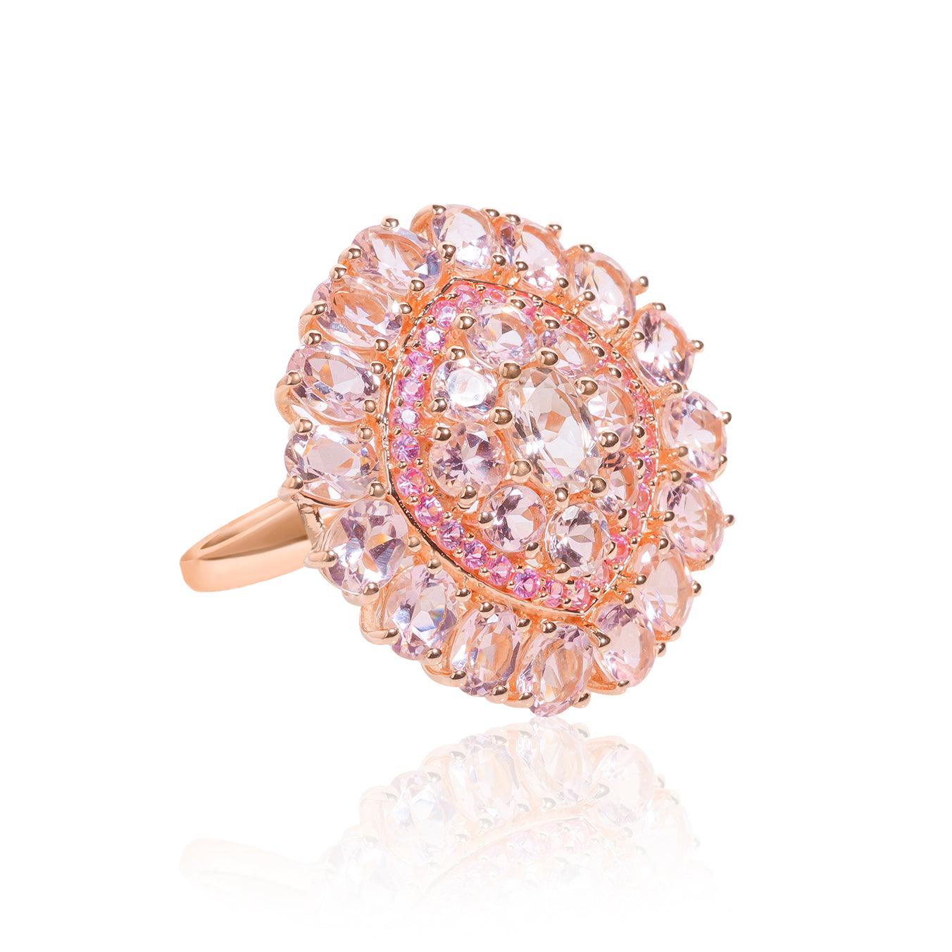 Pink Morganite Sapphire Rose Gold Plated Over 925 Sterling Silver Cluster Ring - YoTreasure