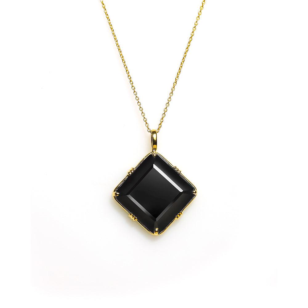 Black Onyx Necklace 14kt Gold Over 925 Silver Chain Pendant Necklace - YoTreasure
