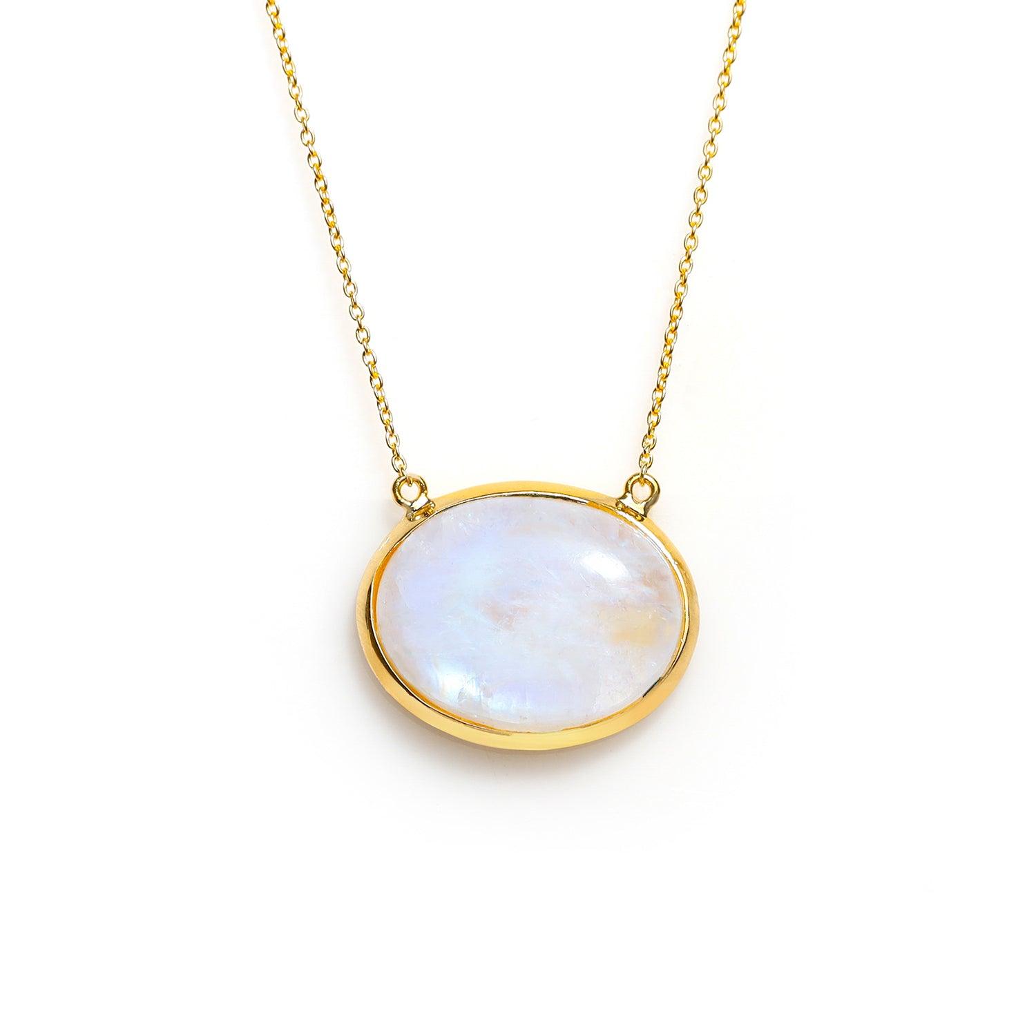 Moonstone Necklace 925 Sterling Silver Gold Plated Chain Pendant Necklace Jewelry - YoTreasure