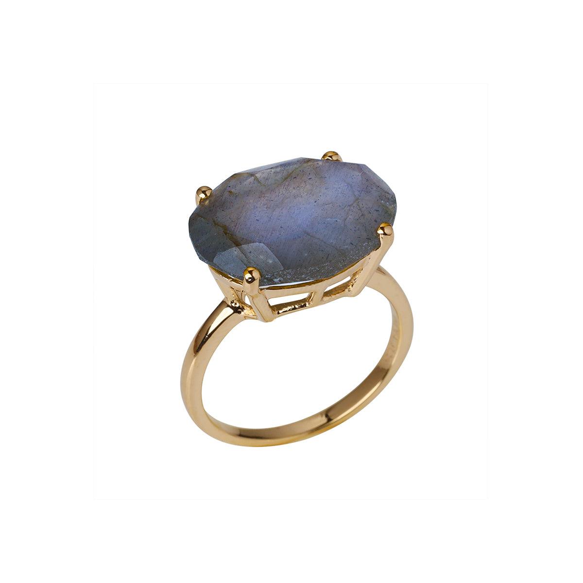 Labradorite Solitaire Ring 14k Gold Over 925 Silver Jewelry - YoTreasure