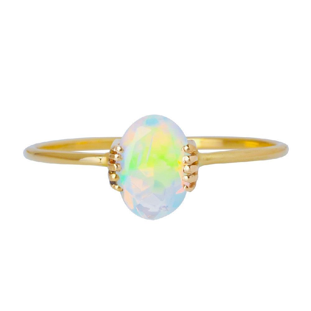 Ethiopian Opal Solitaire Ring 14K Yellow Gold Women Jewelry - YoTreasure
